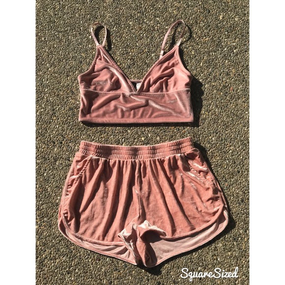 velvet bralette and shorts